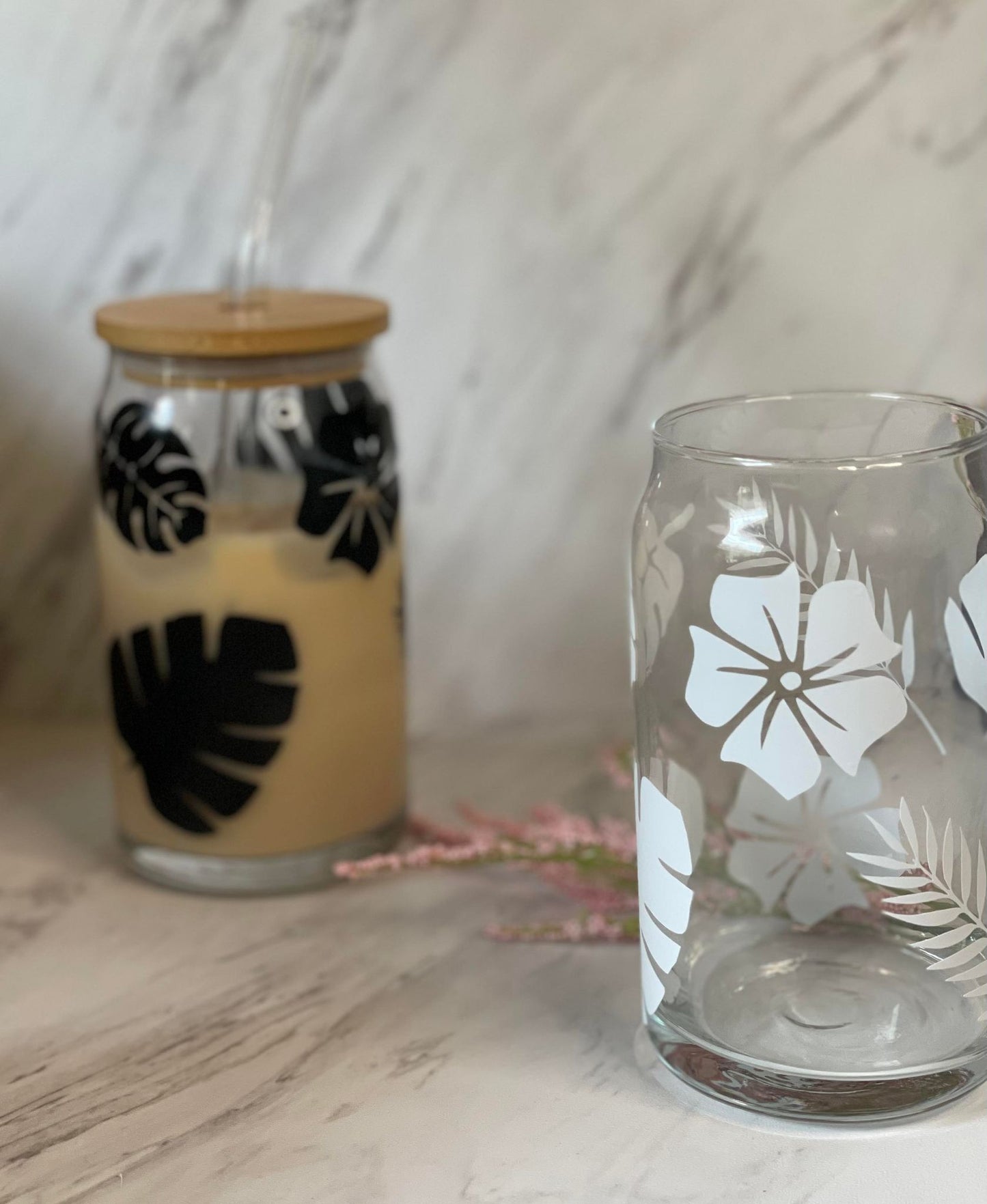 Tropical Plant Beer Glass | Iced Coffee Glass | Monstera Leaf
